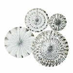 4 Piece Paper Fan Set Silver 20,28,35,44cm - Christmas Decorations Brisbane