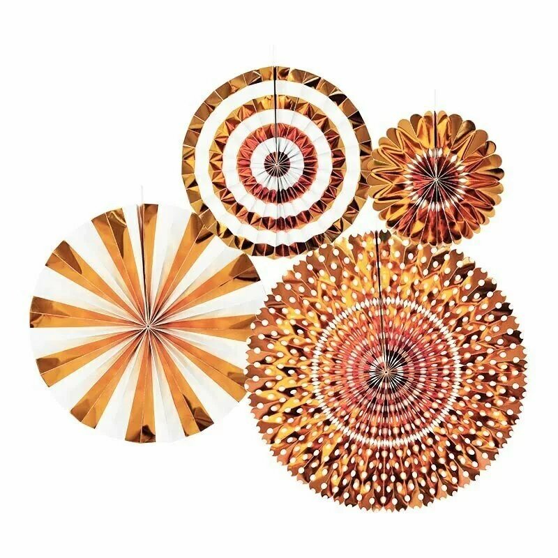 4 Piece Paper Fan Set Rose Gold 20,28,35,44cm - Christmas Decorations Brisbane