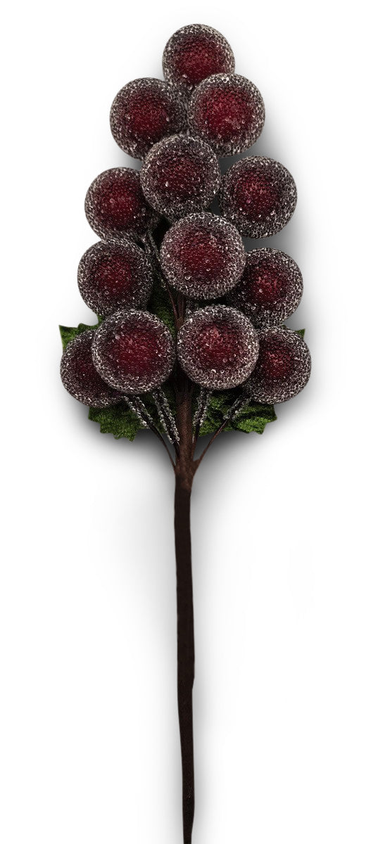 Pick Berry Bunch Frosted Burgandy 15cm - Christmas Decorations Brisbane