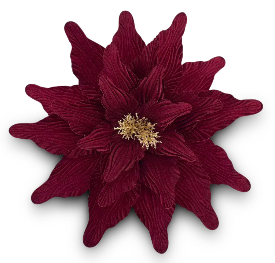 Poinsettia Burgandy Velvet Gold  50cm - Christmas Decorations Brisbane