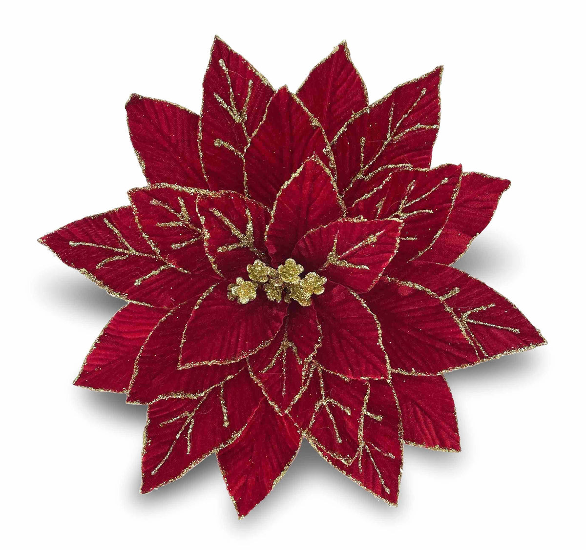 Poinsettia Red W/ Gold Trim Velvet 31cm - Christmas Decorations Brisbane