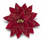 Poinsettia Red W/ Gold Trim Velvet 31cm - Christmas Decorations Brisbane