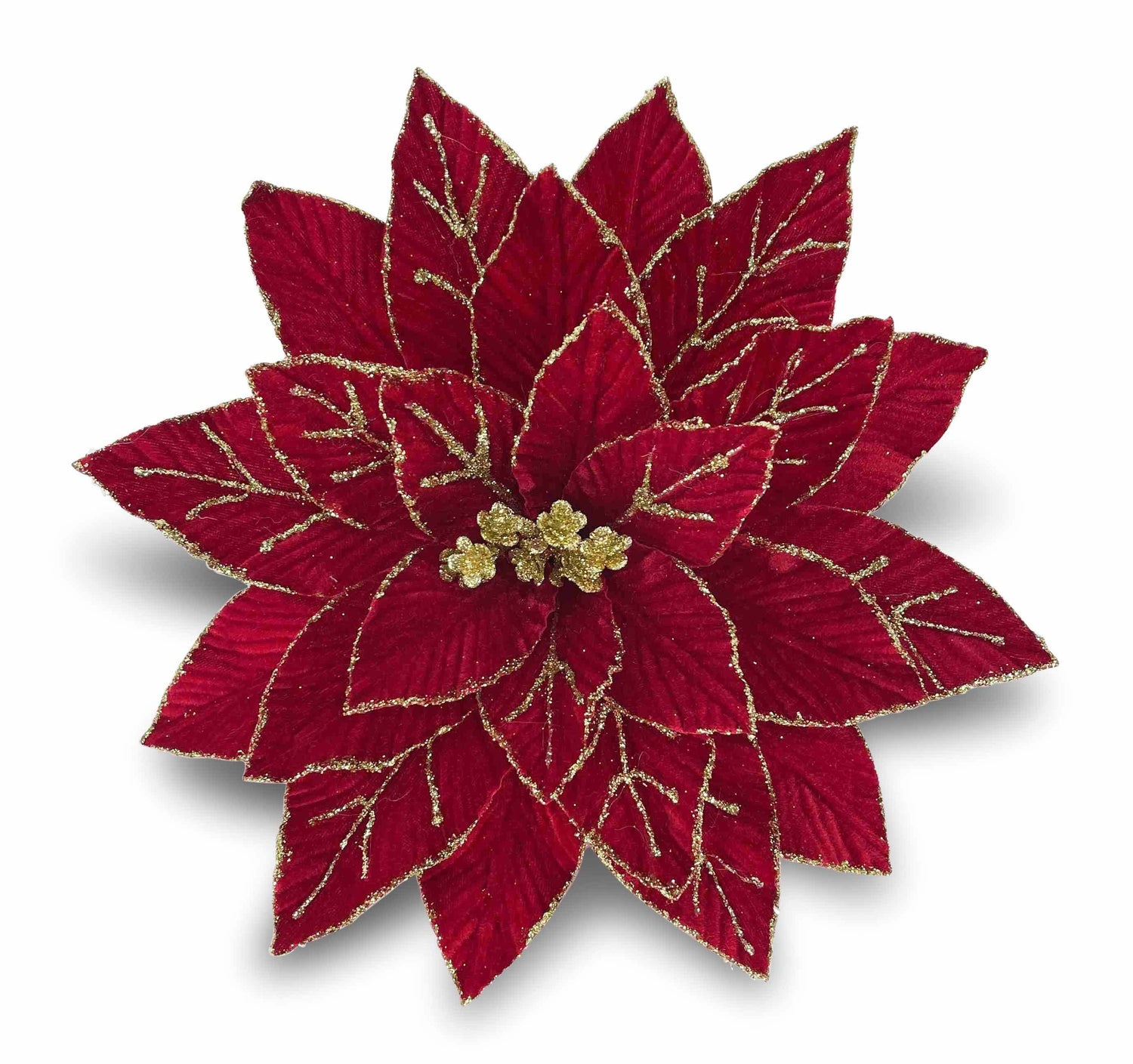 Poinsettia Red W/ Gold Trim Velvet 31cm - Christmas Decorations Brisbane
