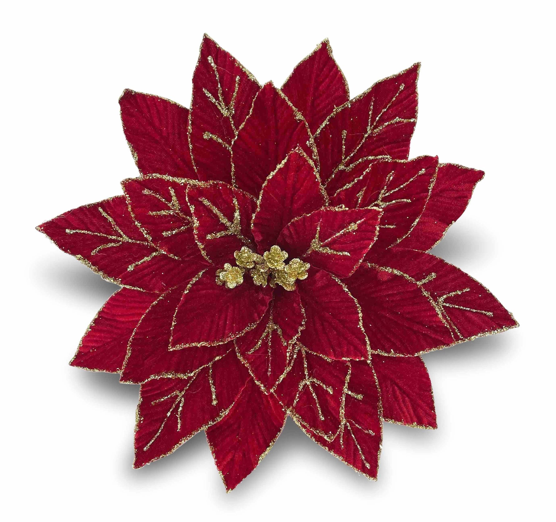 Poinsettia Red W/ Gold Trim Velvet 31cm - Christmas Decorations Brisbane