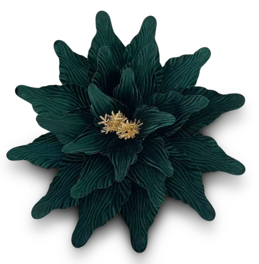 Poinsettia Emerald Velvet Gold 50cm - Christmas Decorations Brisbane