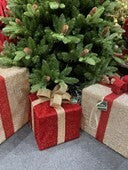 Present Fold-down Fabric Red w/ Gold Bow 30cm
