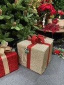 Present Fold-down Gold w/ Red Bow 30cm