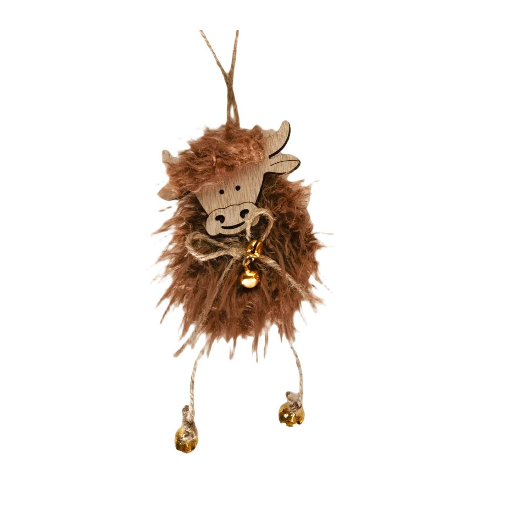 Highland Cow Fluffy Hanging Decoration Tan or Brown 13cm - Christmas Decorations Brisbane