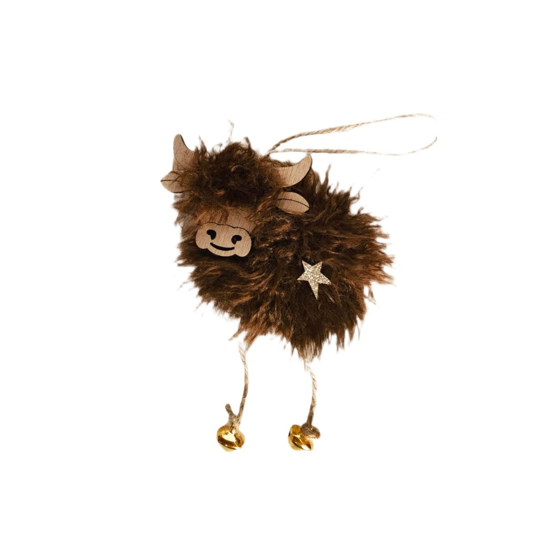 Highland Cow Fluffy Hanging Decoration Tan or Brown 13cm - Christmas Decorations Brisbane
