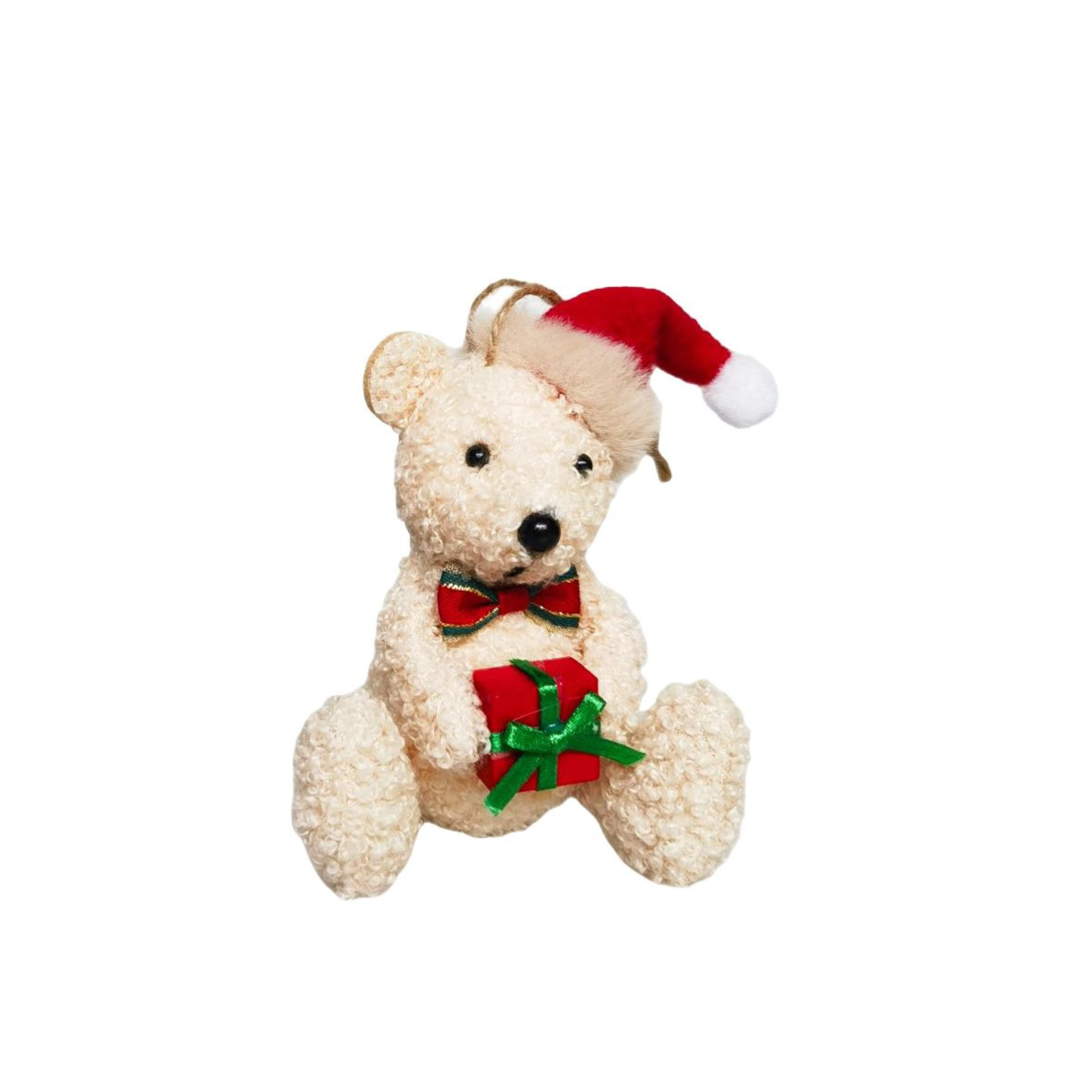 Sitting Christmas Teddy Bear White or Brown Hanging Decoration 10cm - Christmas Decorations Brisbane