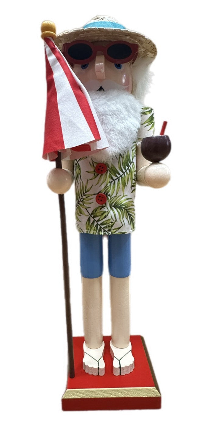 Nutcracker Aussie Santa holding drink 38cm