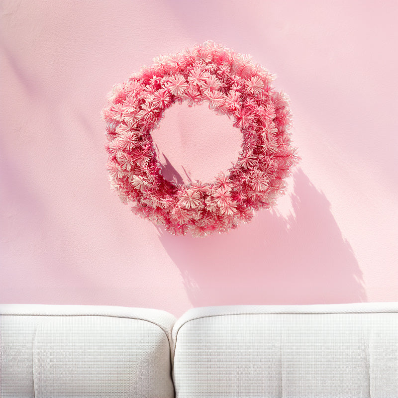 Wreath Pink Flocked 60cm - Christmas Decorations Brisbane