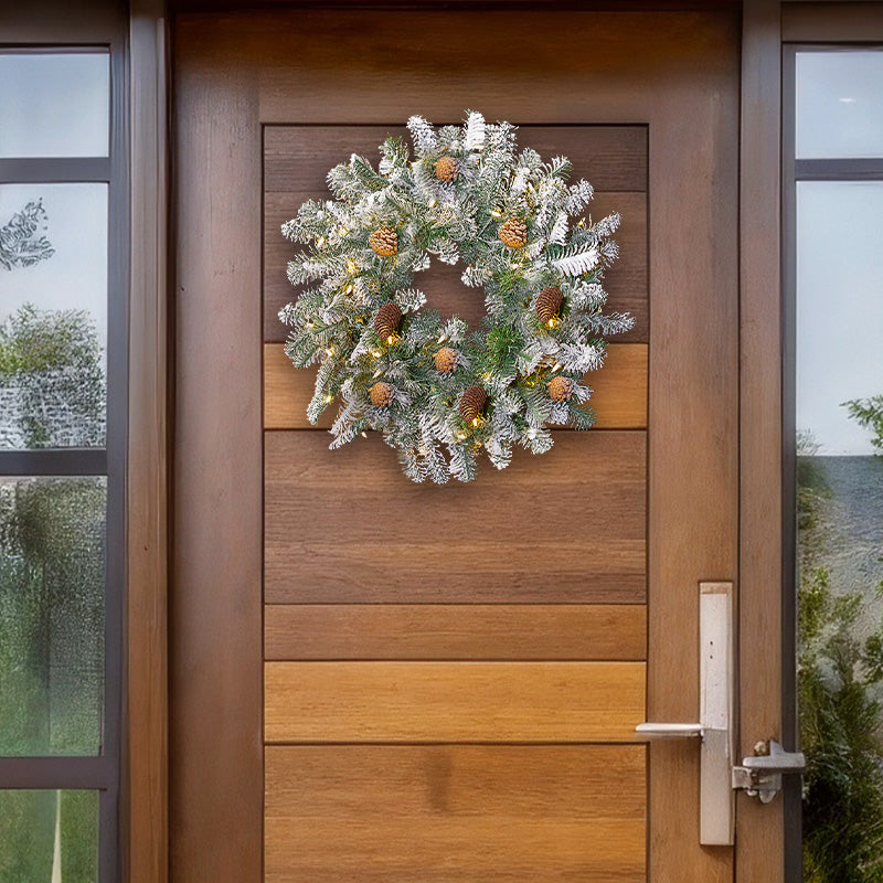 Wreath Flocked Luxe PreLit 60cm - Christmas Decorations Brisbane