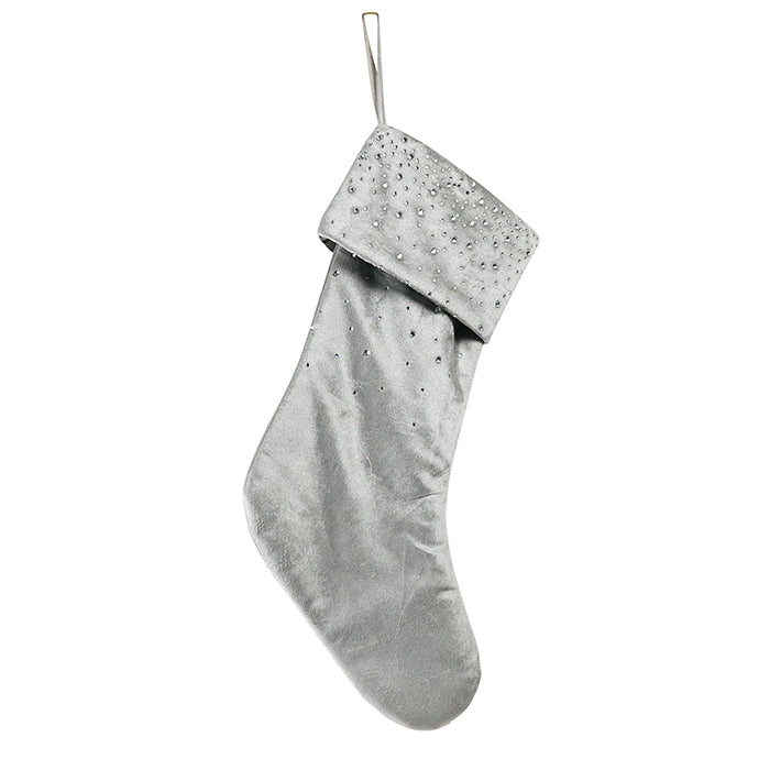 Silver velvet Christmas stocking with diamantes