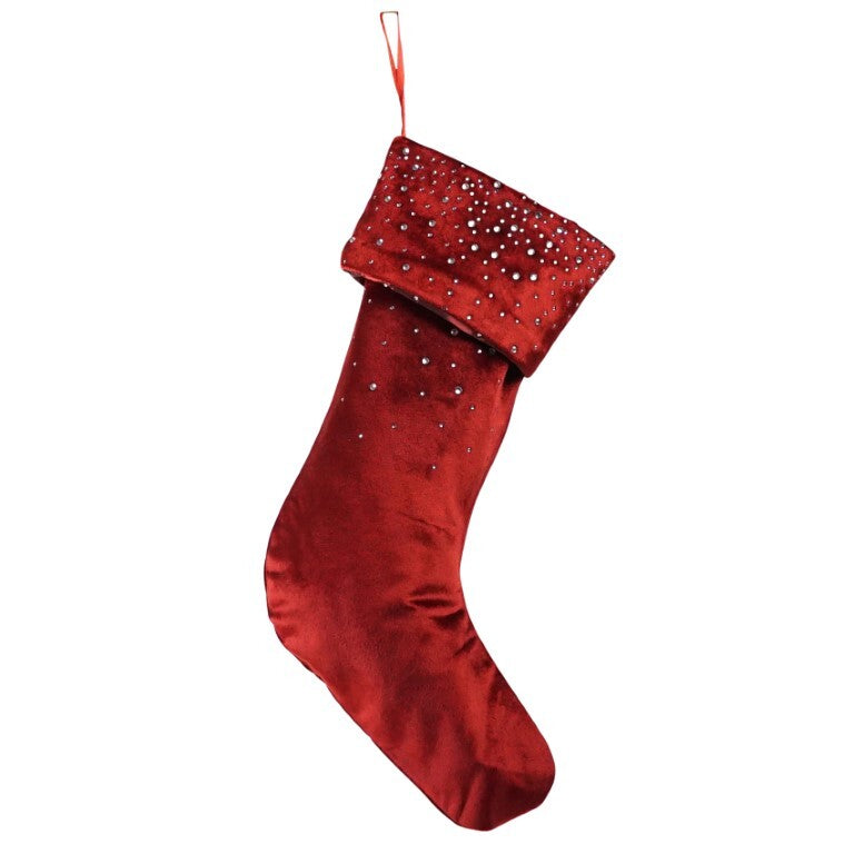 Red velvet Christmas stockkings with diamantes