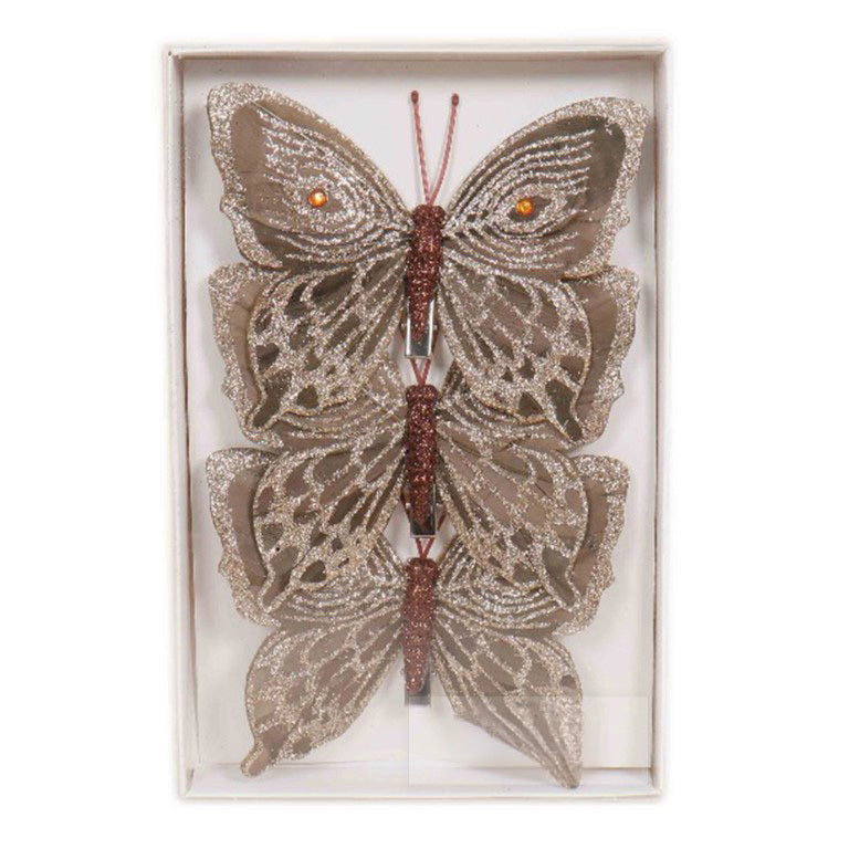 3 pack of clip-on copper butterflies