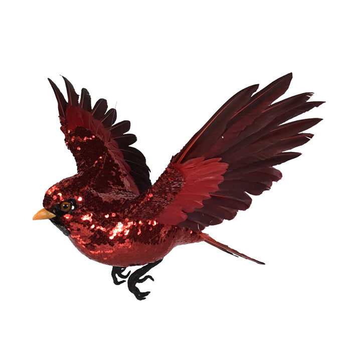 Red cardinal bird hanging decoration featuring shimmering sequins