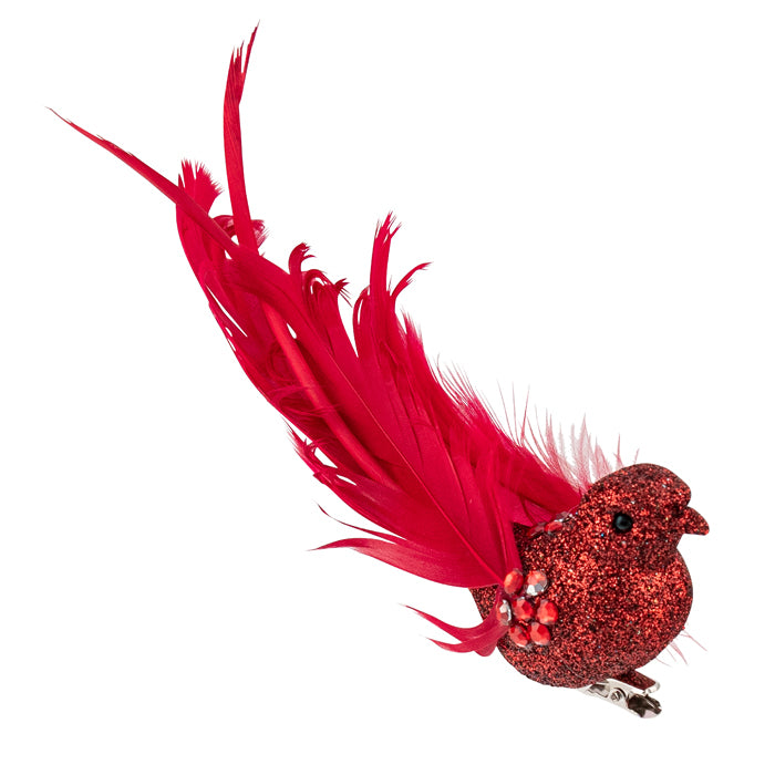Bird Clip-On Red Glitter 15cm - Christmas Decorations Brisbane