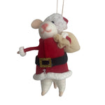 White mouse in santa outfit hanging ornament