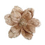 Clip-on magnolia velvet flower with gold glitter edge and center