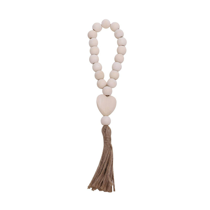 Wooden beads heart shape hanging with brown tassel