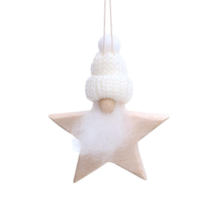 White gnome Santa wooden star hanging ornament