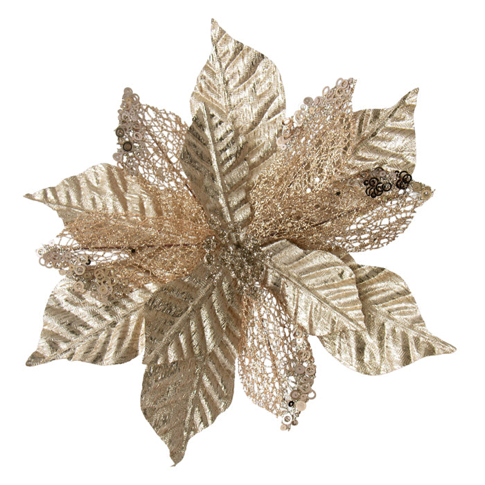 Poinsettia Flower Champange Metallic Clip On 31cm