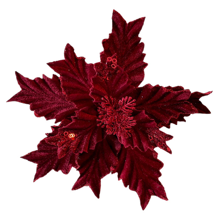 Poinsettia Flower Burgandy Red Clip On 30cm