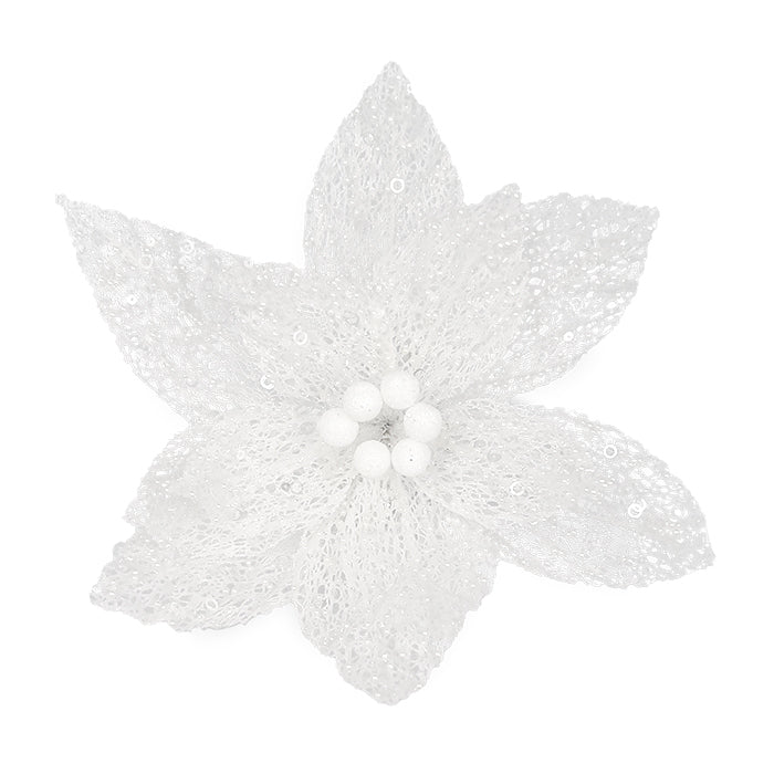Poinsettia Flower White Clip On 30cm