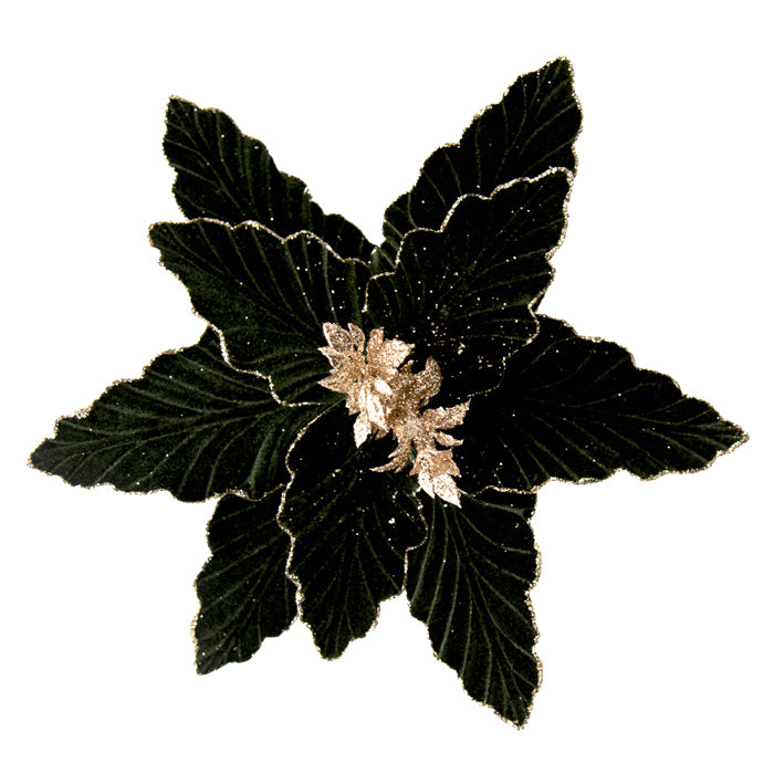 Poinsettia Flower Gold/Green With Glitter Edge Clip On 30cm