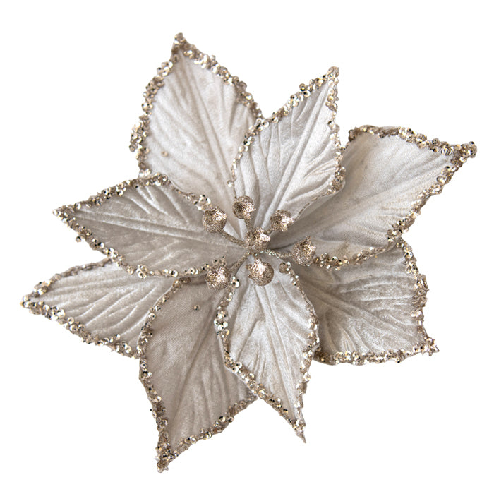 Poinsettia Flower Silver Glitter Edge Clip On 22cm