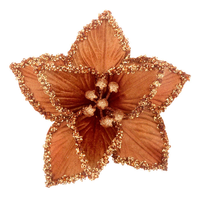 Poinsettia Flower Copper Glitter Edge Clip On 22cm