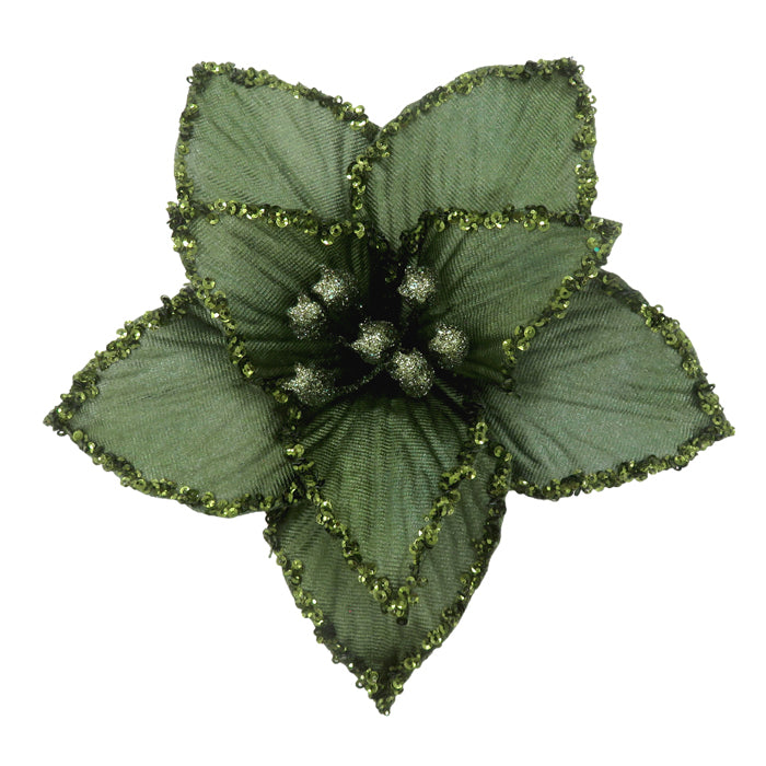 Poinsettia Flower Sage Glitter Edge Clip On 22cm