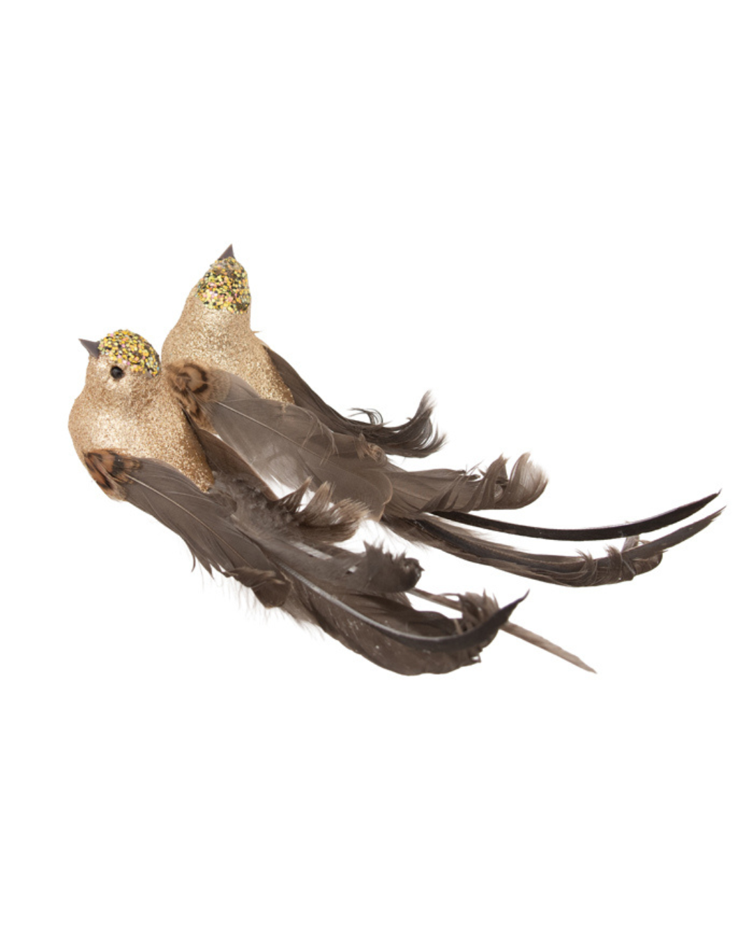 Birds Champagne Glitter with Dark Tail Clip On Two 18cm