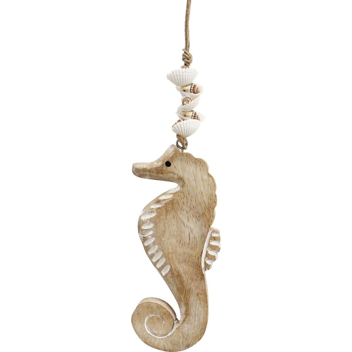Hanging Seahorse Wood & Shell 14cm - Christmas Decorations Brisbane
