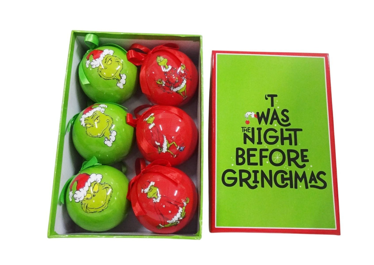 Grinch Baubles Set of Six 10cm - Christmas Decorations Brisbane