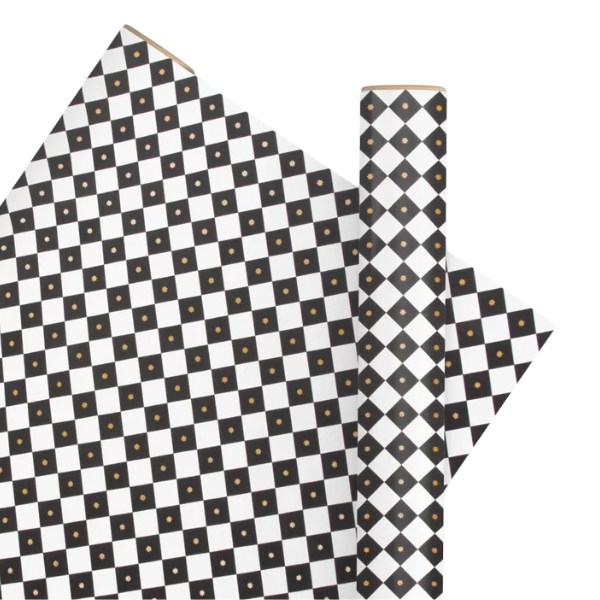 Wrapping Paper Harlequin Black/White 60cm x 10m - Christmas Decorations Brisbane