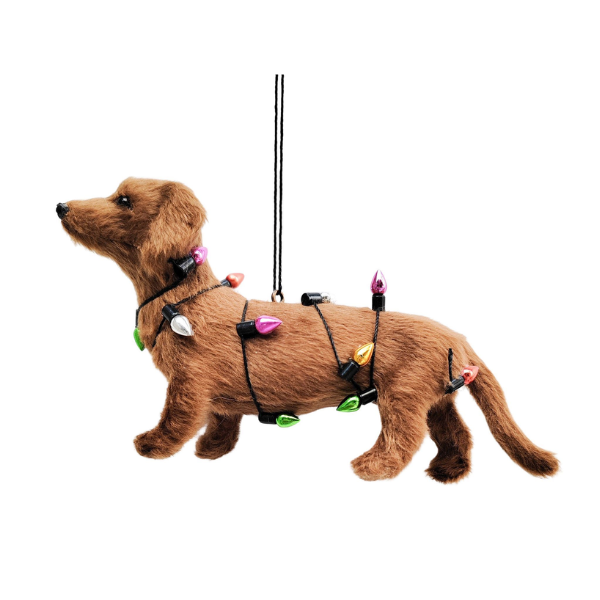 Dachshund Dog Wrapped in Lights Hanging Decoration 14cm - Christmas Decorations Brisbane
