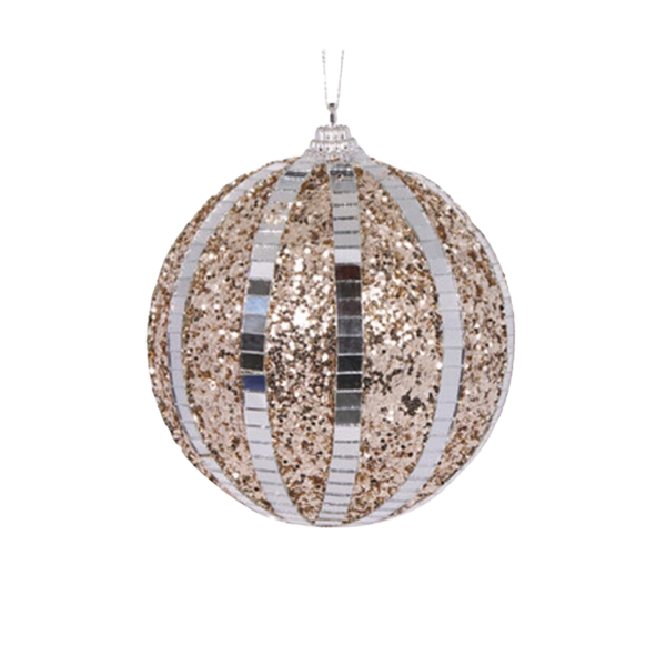 Bauble Mirrored Champagne Glitter 10cm