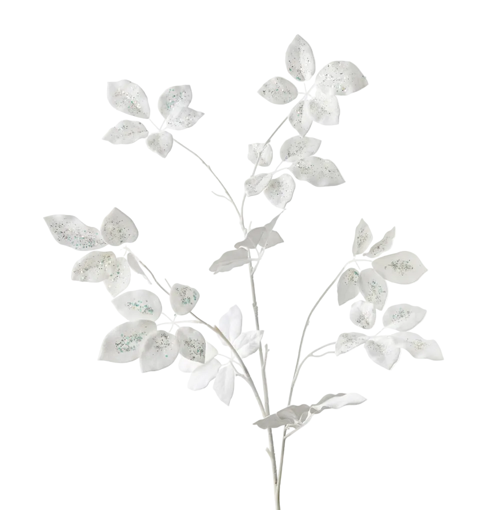 Spray Leaf White Glitter 127cm - Christmas Decorations Brisbane