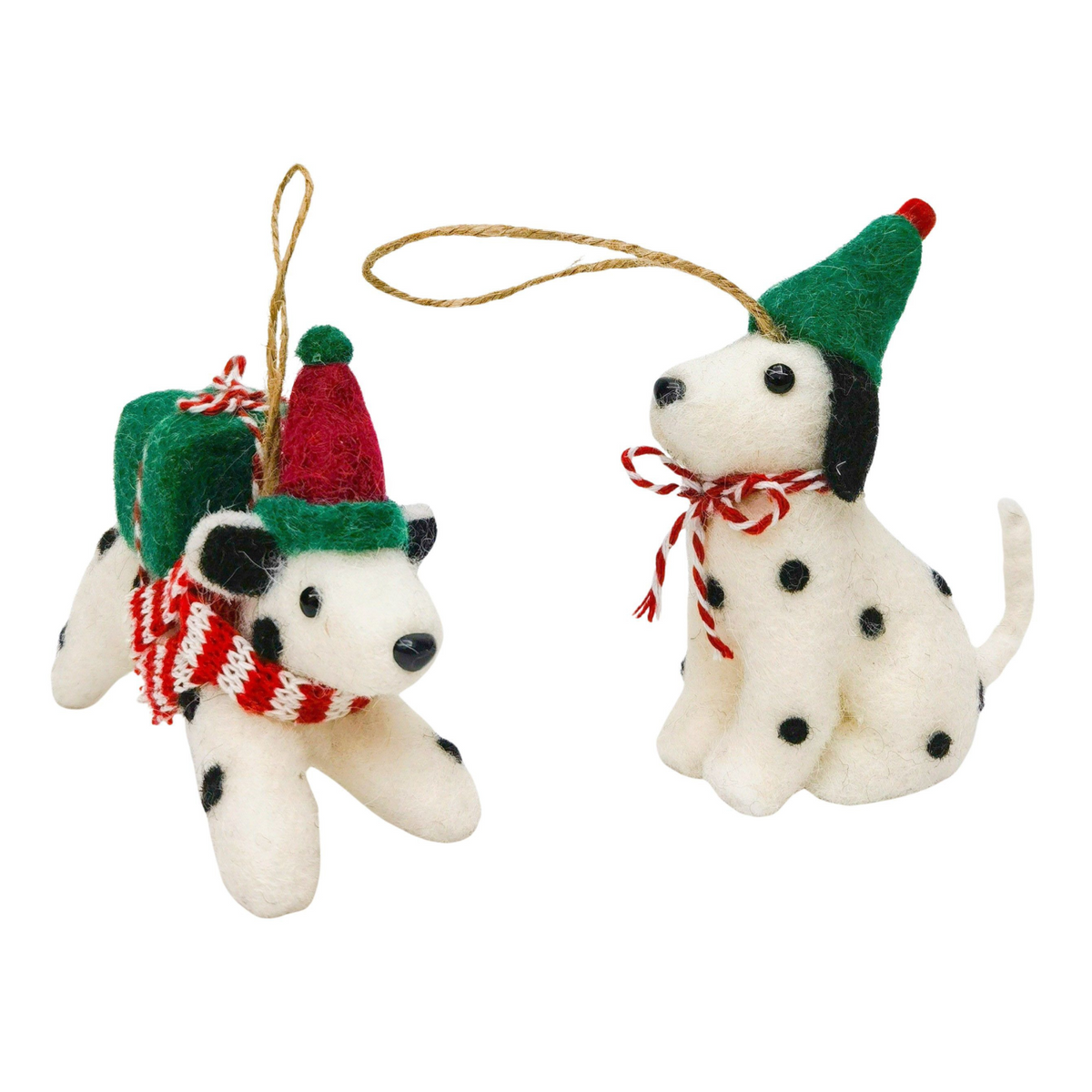 Spotty Christmas Dogs Hanging Decoration White & Red 10cm