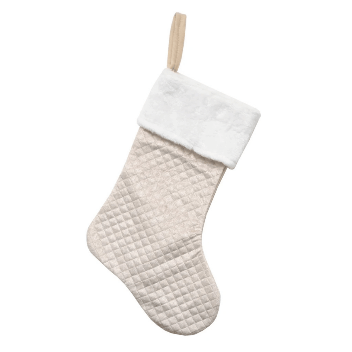 Stocking Quilted Cream 50cm - Christmas Decorations Brisbane