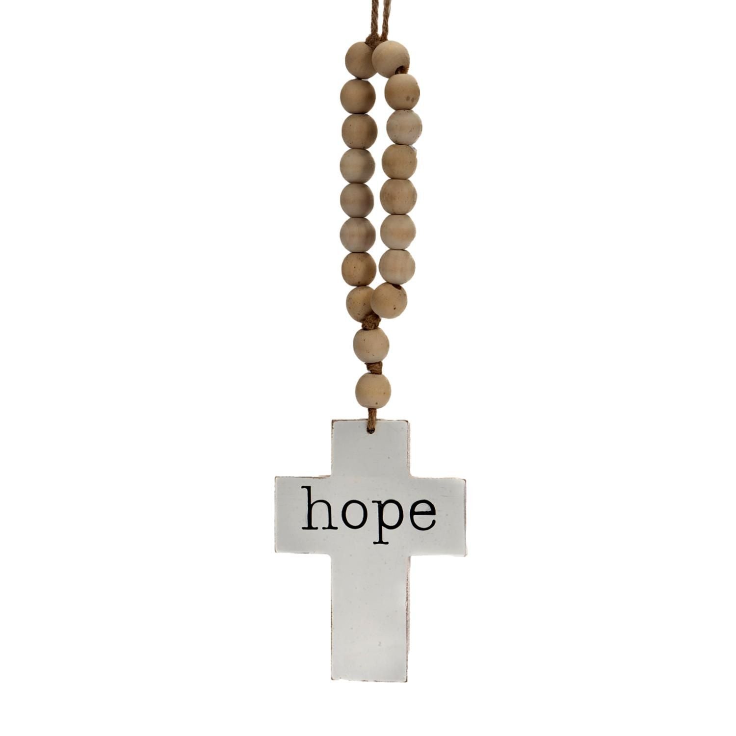 Cross Hope White Wooden Beads - Christmas Decorations Brisbane