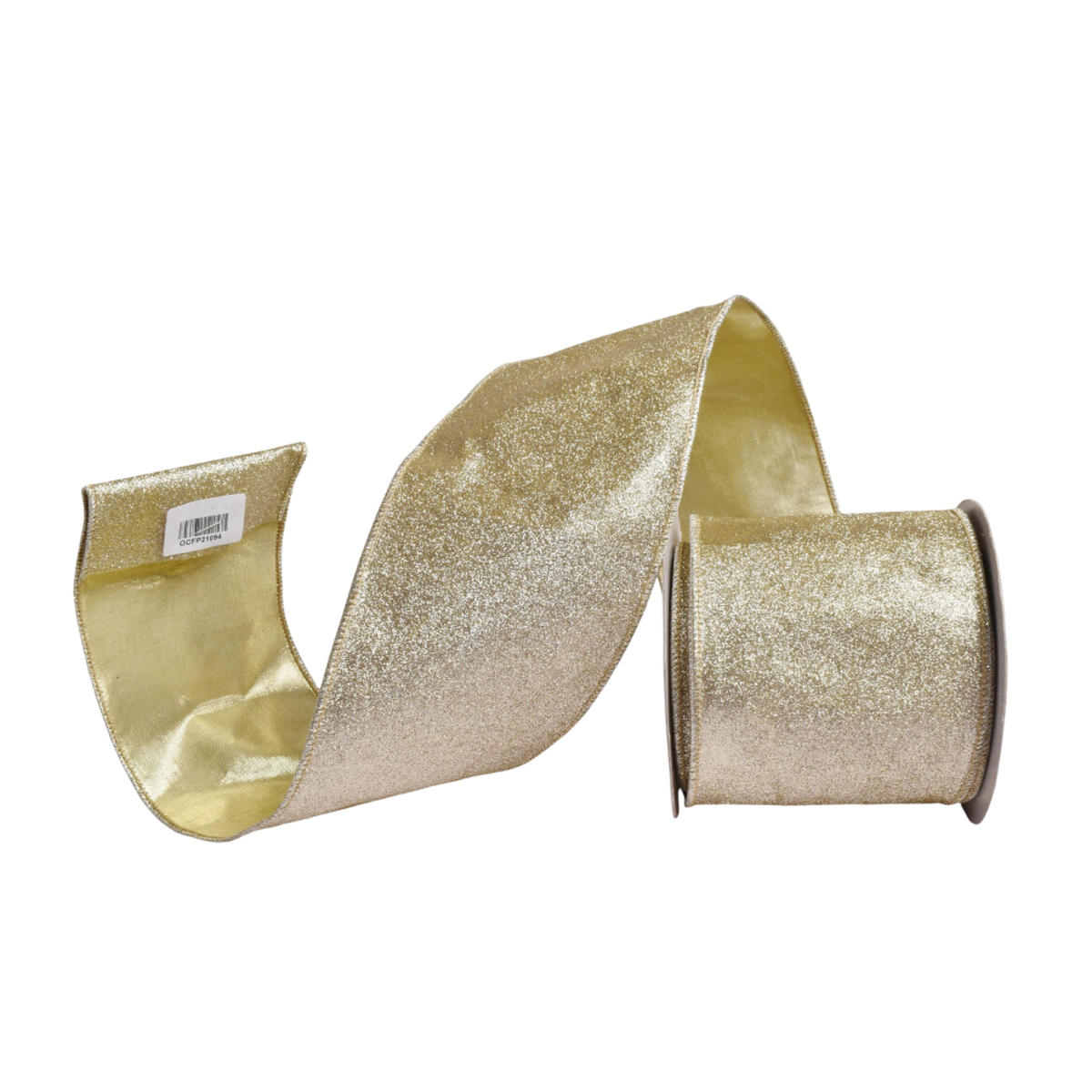 Gold glitter ribbon with wire embedded inthe edges for easy shaping