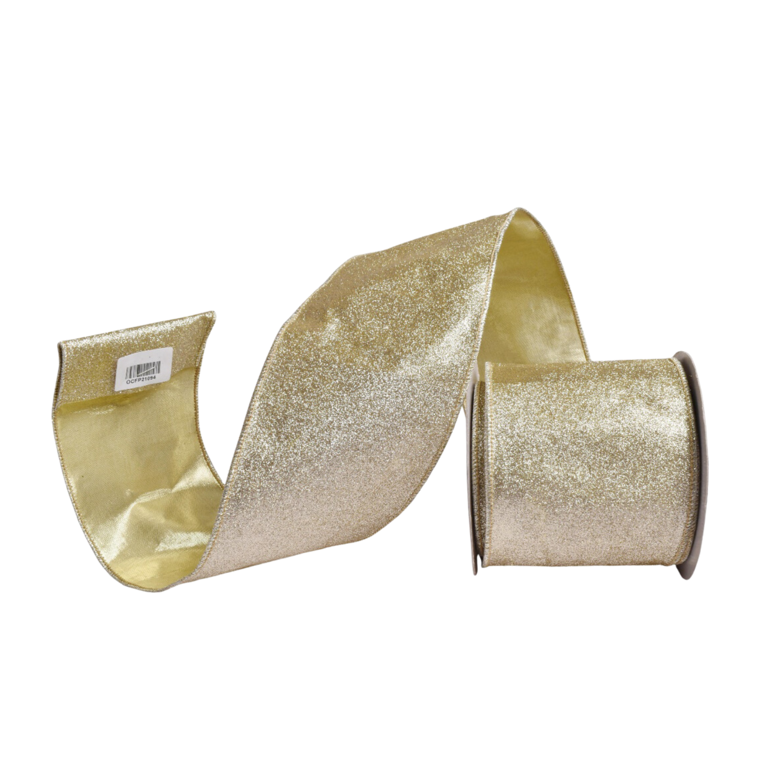Gold glitter ribbon with wire embedded inthe edges for easy shaping