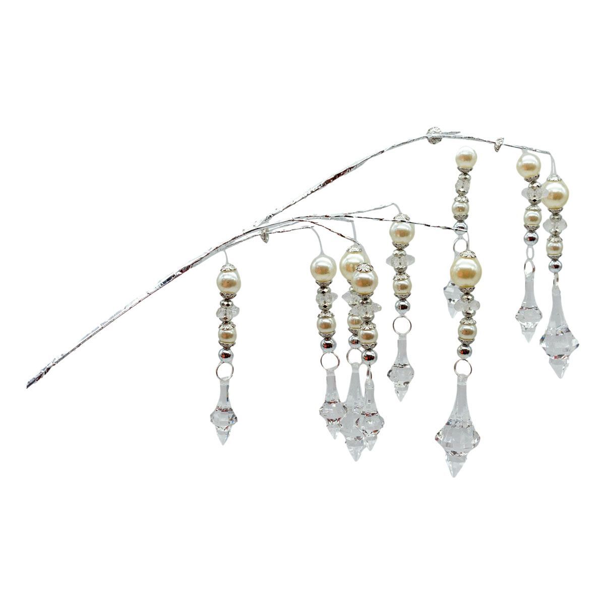 Decorative spray with hanging strands of pearls and crystals