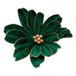 Decorative velvet green flower with gold glitter centre and edge detailing