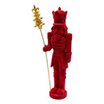 40cm decorative nutcracker with red flocked exterior, holding gold staff
