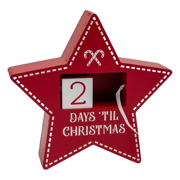 Star-shaped wooden Christmas countdown table ornament, simply turn the wooden number cubes