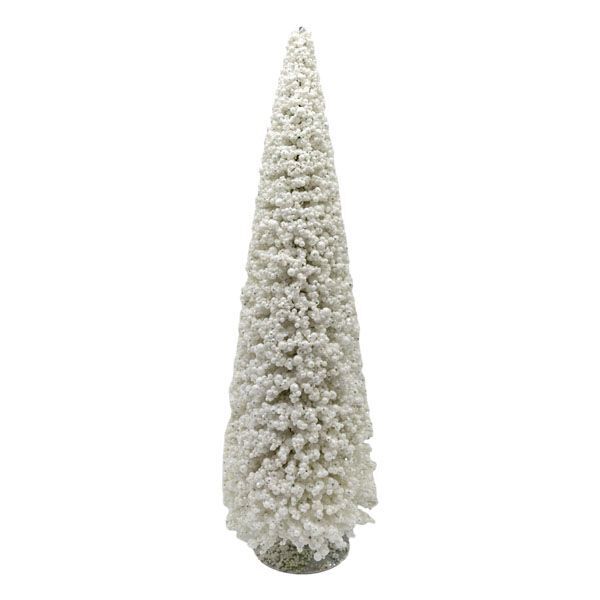 Tabletop Christmas tree decoration made from white pearlescent beads